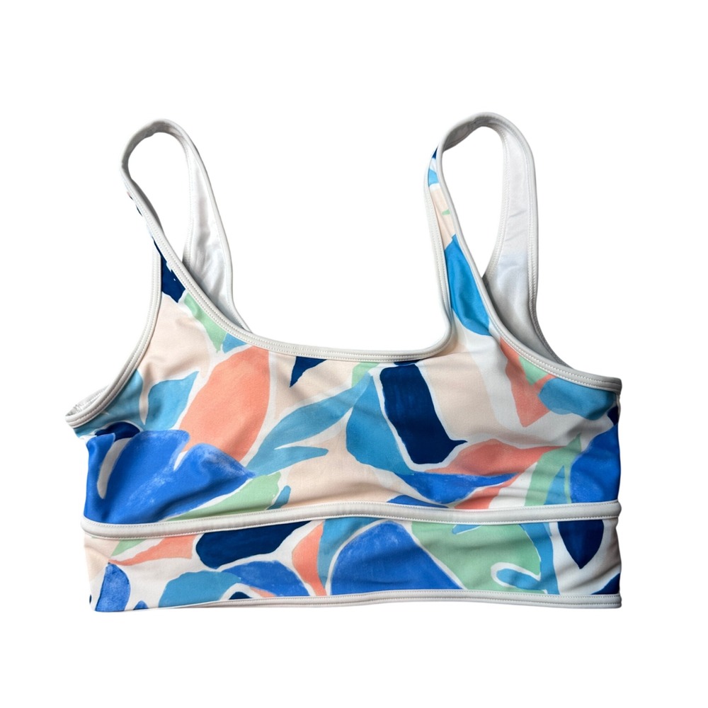 Old Navy‎ Bikini Top Womens M Blue Abstract Floral Longline Scoop Neck Swimwear
